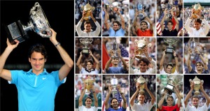 Federer with his 16 Grand Slam Trophies